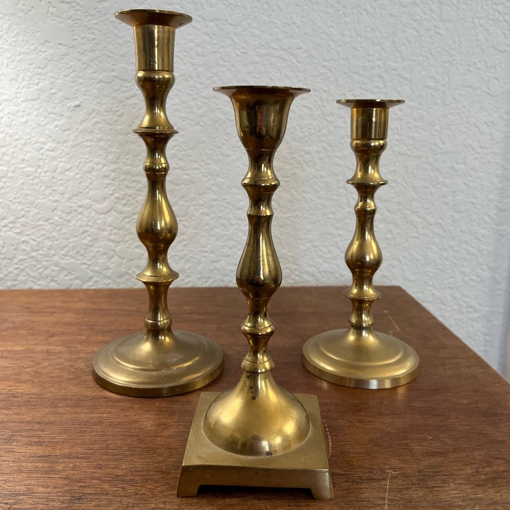 Lot of 3 Vintage brass candlestick holders